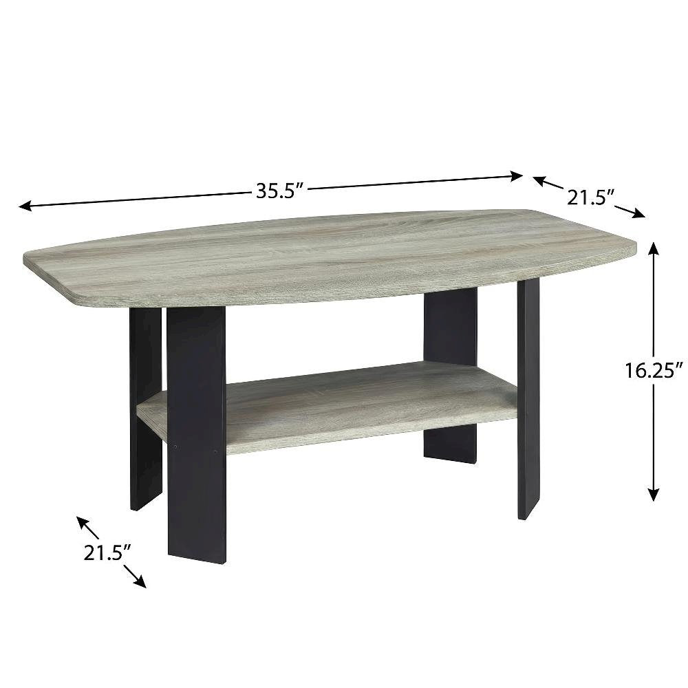French Oak Grey Coffee Table with Black Metal Legs and Minimalist Design