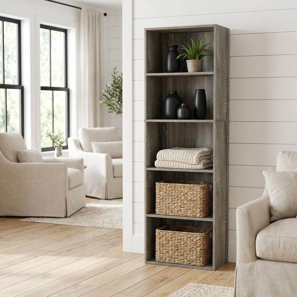 Wood Bookcase with Adjustable Shelves for Home Office and Living Room