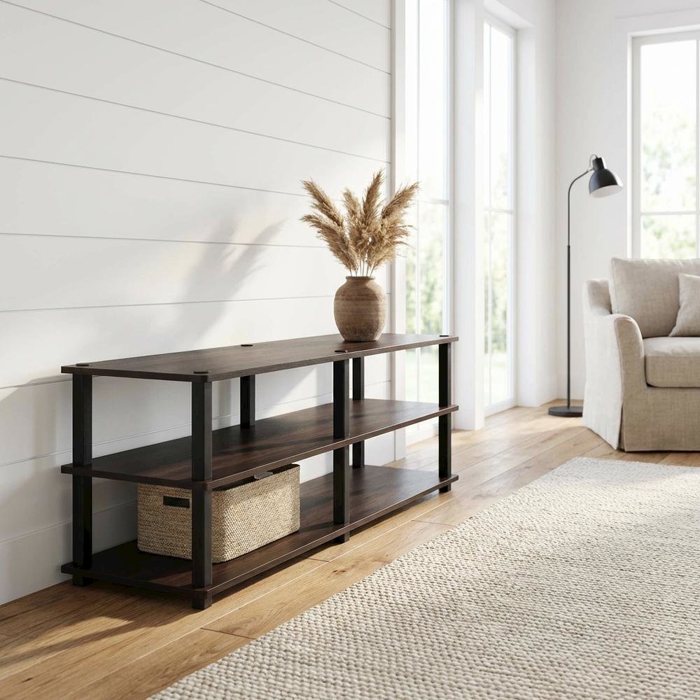 Espresso/Black 3-Tier TV Stand with Engineered Wood, No Tools Assembly