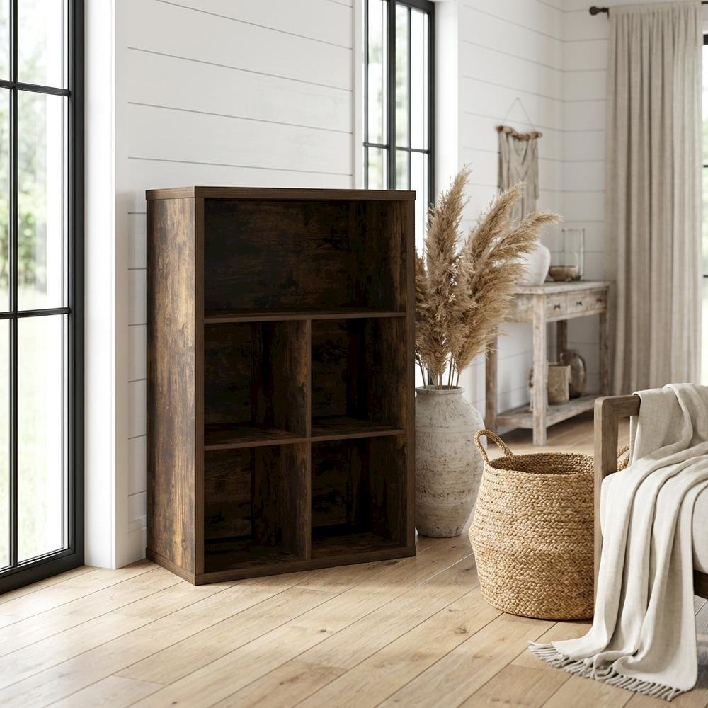 Wood bookcase with adjustable shelves for versatile storage