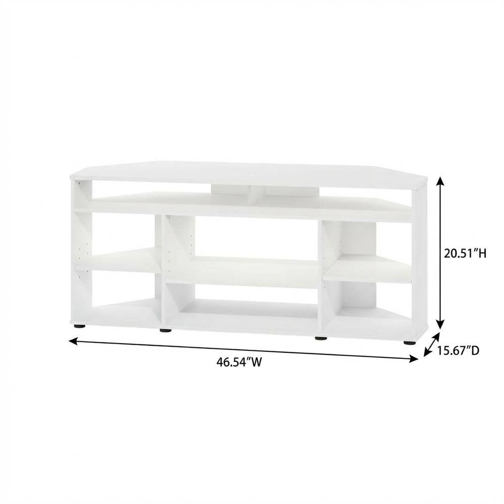 White Corner TV Stand, up to 55-Inch Flat Screens, Solid Rubberwood