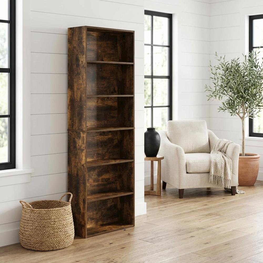 Wood Bookcase in Brown with Spacious Shelving for Organization