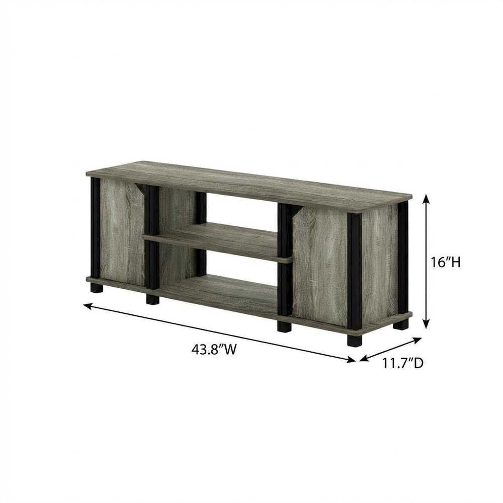 Wooden TV Stand with Shelves and Storage in French Oak/Black finish