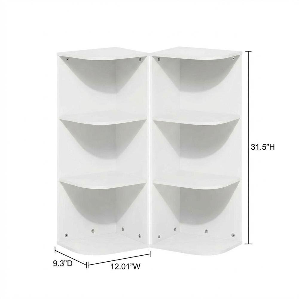 White 3-Tier Corner Open Shelf Bookcase with Wooden Shelves