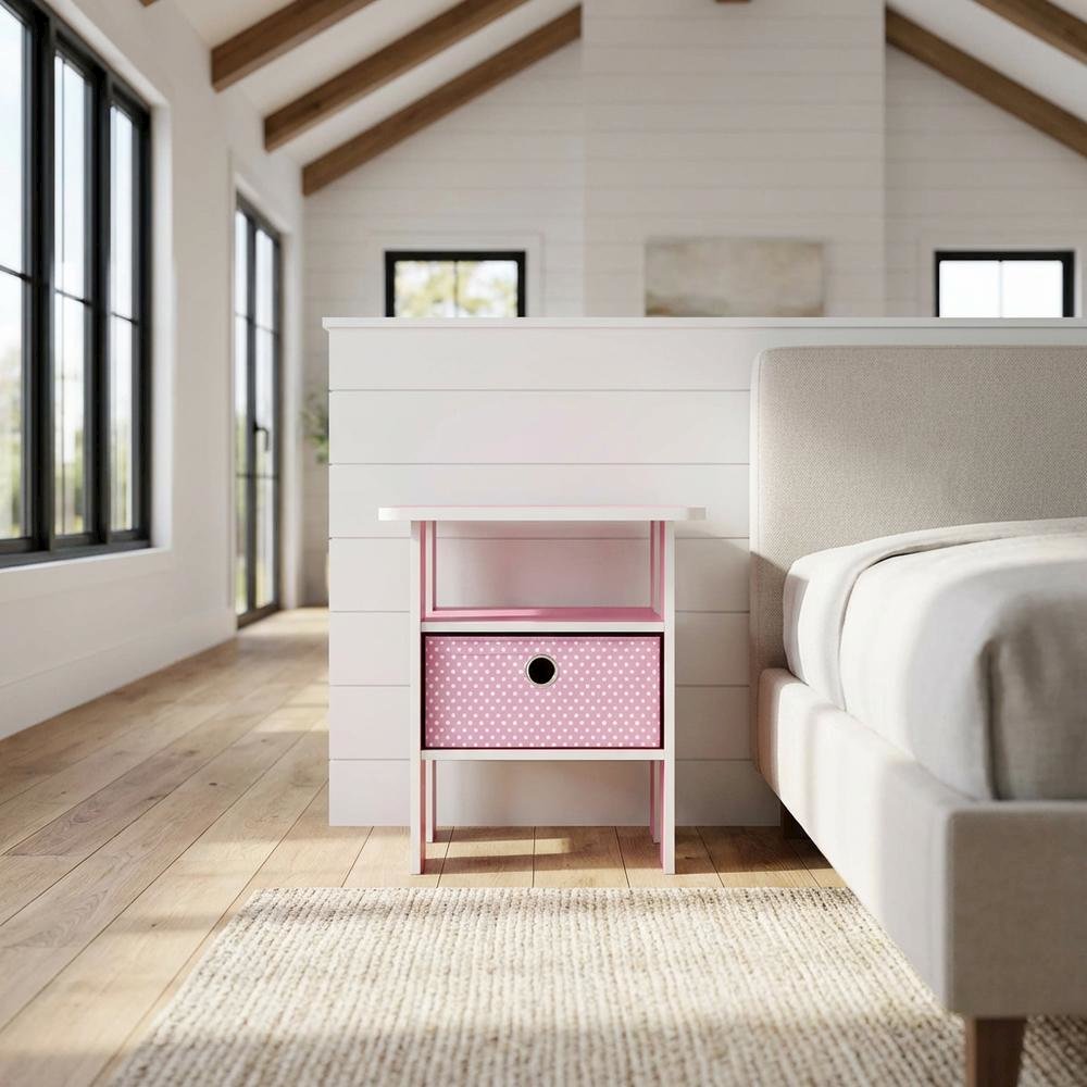 Pink wood end table with drawer for bedside or living room use
