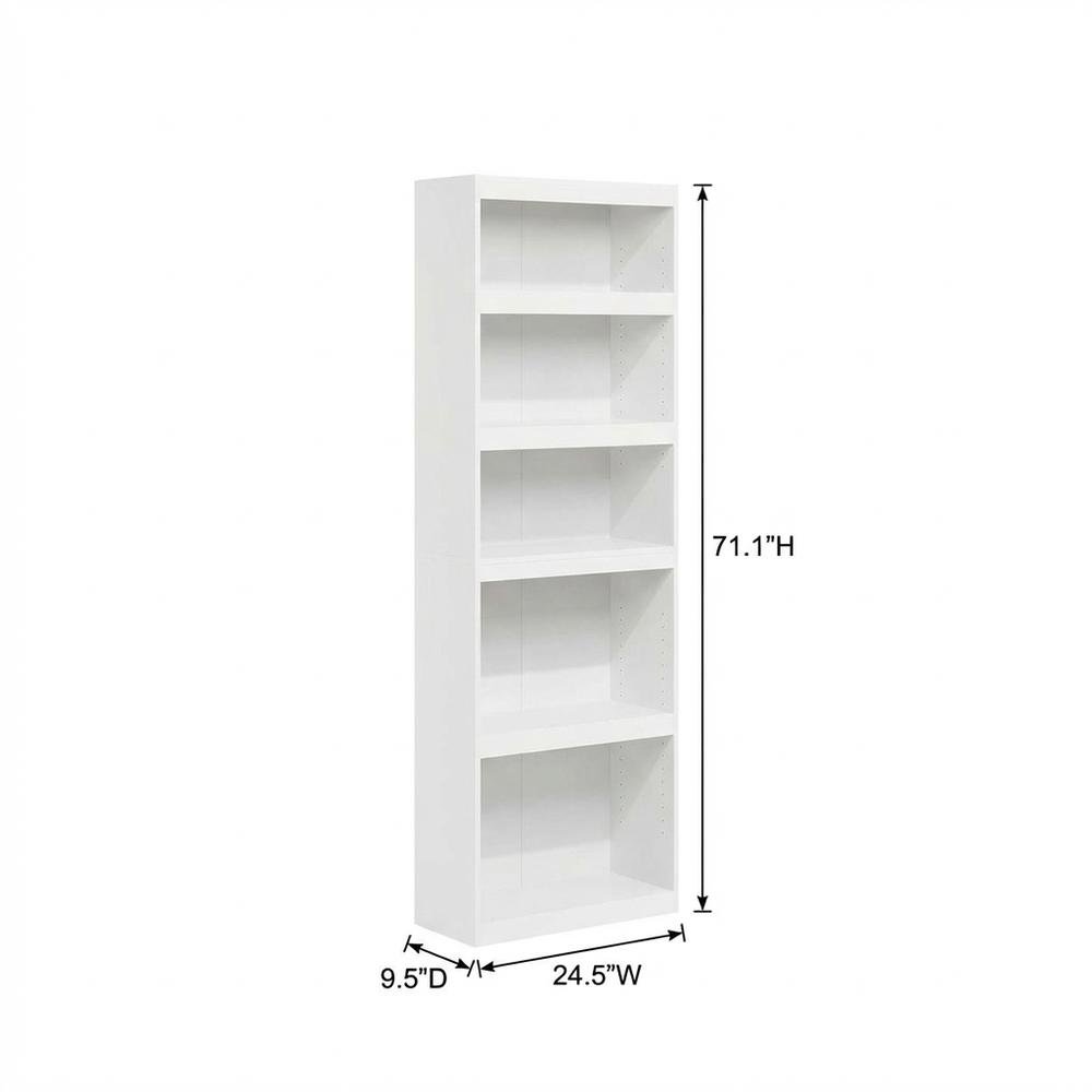 White 5-Tier Shelf Bookcase with Sturdy Wood Construction