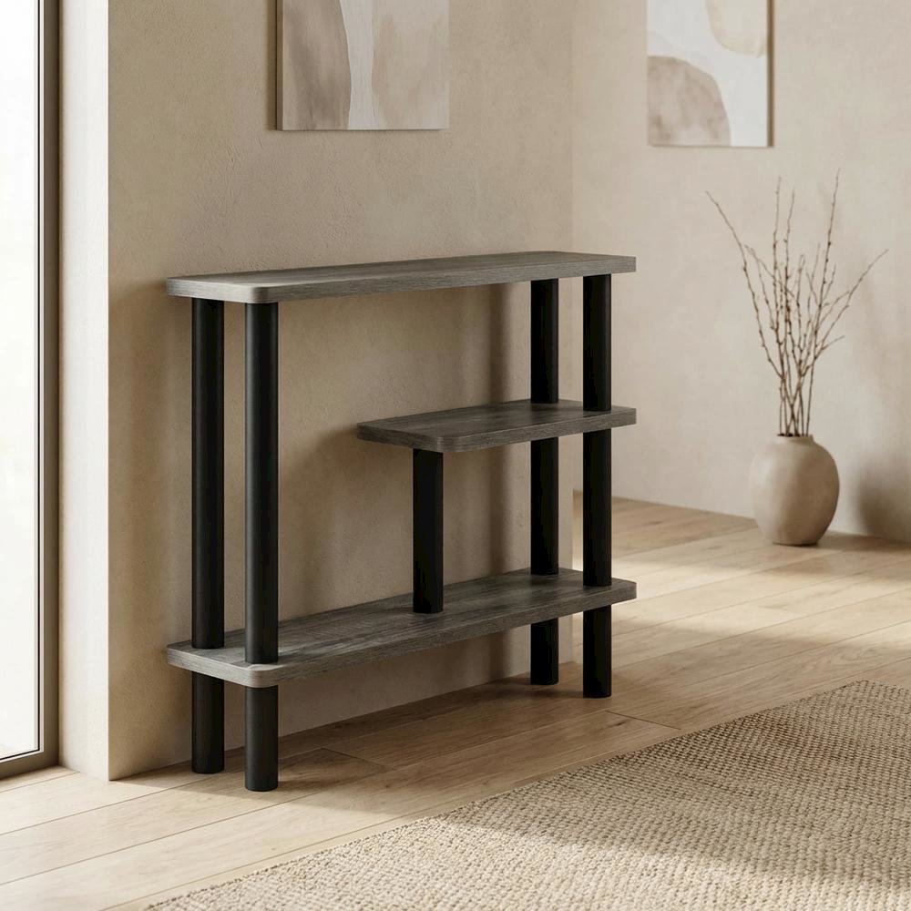 Gray Slim Entryway Storage Rack, Composite Wood, 4 Shelves, Wall-Side