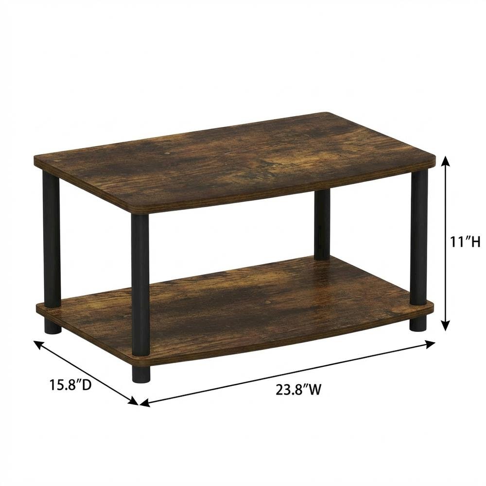 Wooden TV stand, Amber Pine, black finish, no tools required, 2-tier design
