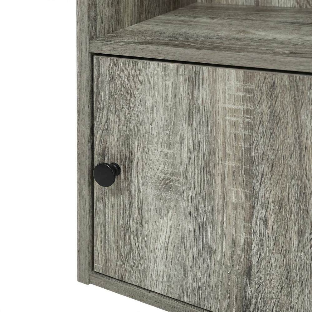 Wooden 4-Tier Shelf Bookcase with Door Storage in French Oak Finish