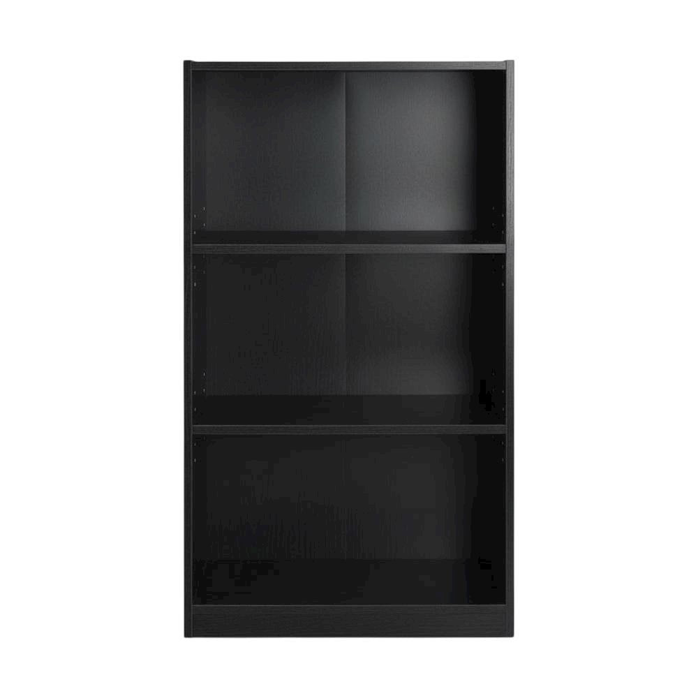 Black 3-Shelf Bookcase with Sturdy Wooden Frame and Spacious Shelves