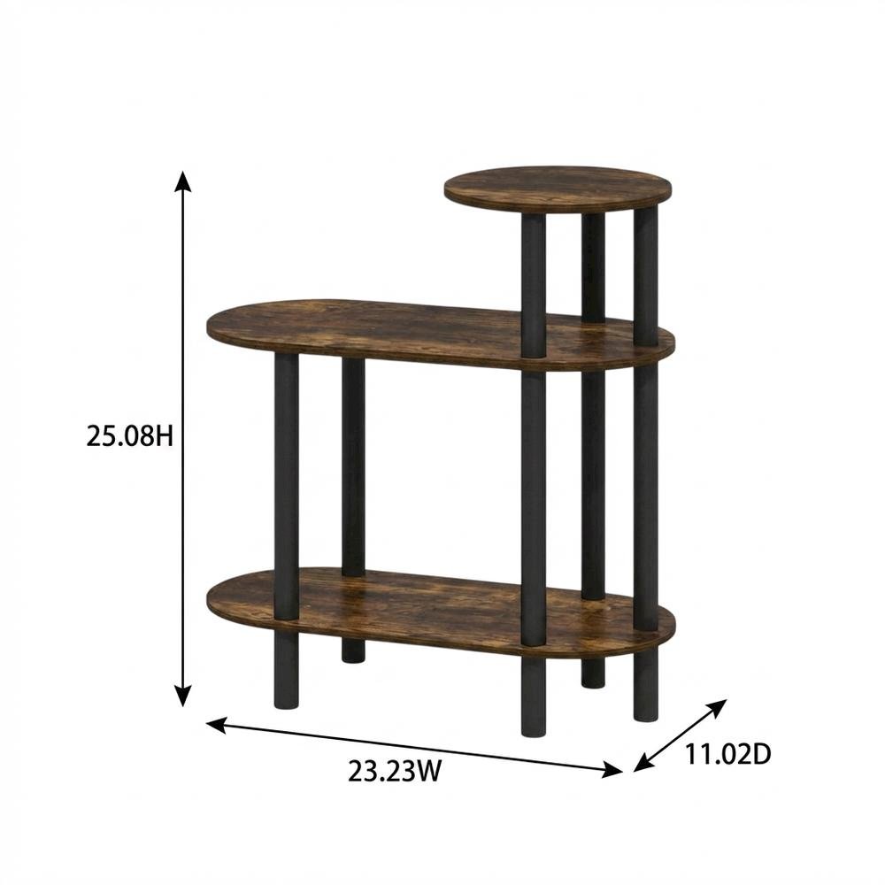 Amber Pine and Black 3-Tier Oval Side Table with Open Shelves for Living Room