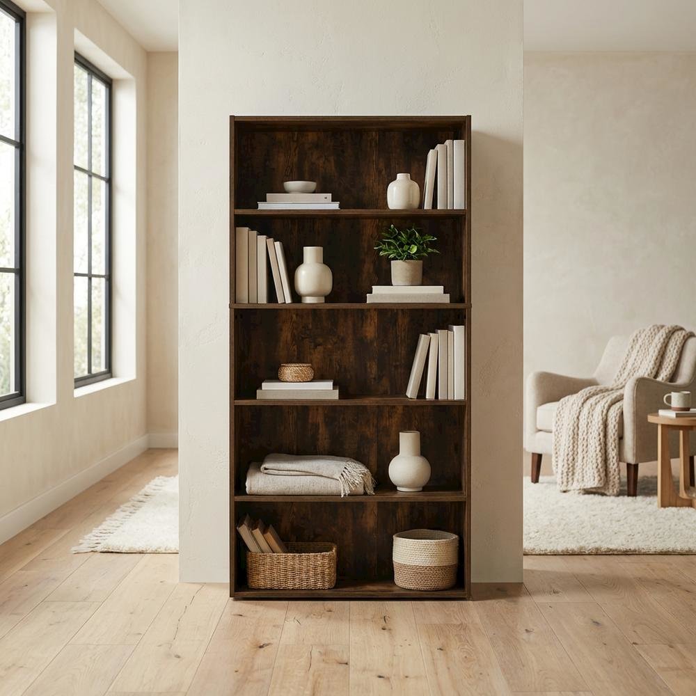 Amber Pine 5-Tier Open Shelf Bookcase with Spacious Multi-Level Storage