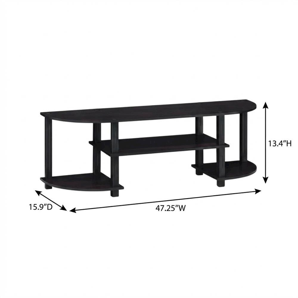 Dark Walnut TV Stand with Wide Shelving and Composite Wood Finish