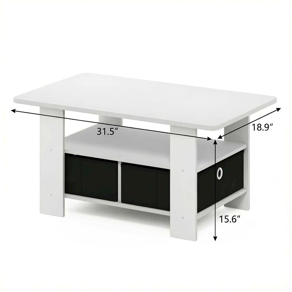 White and Black Coffee Table with Bin Drawer and Compact Design