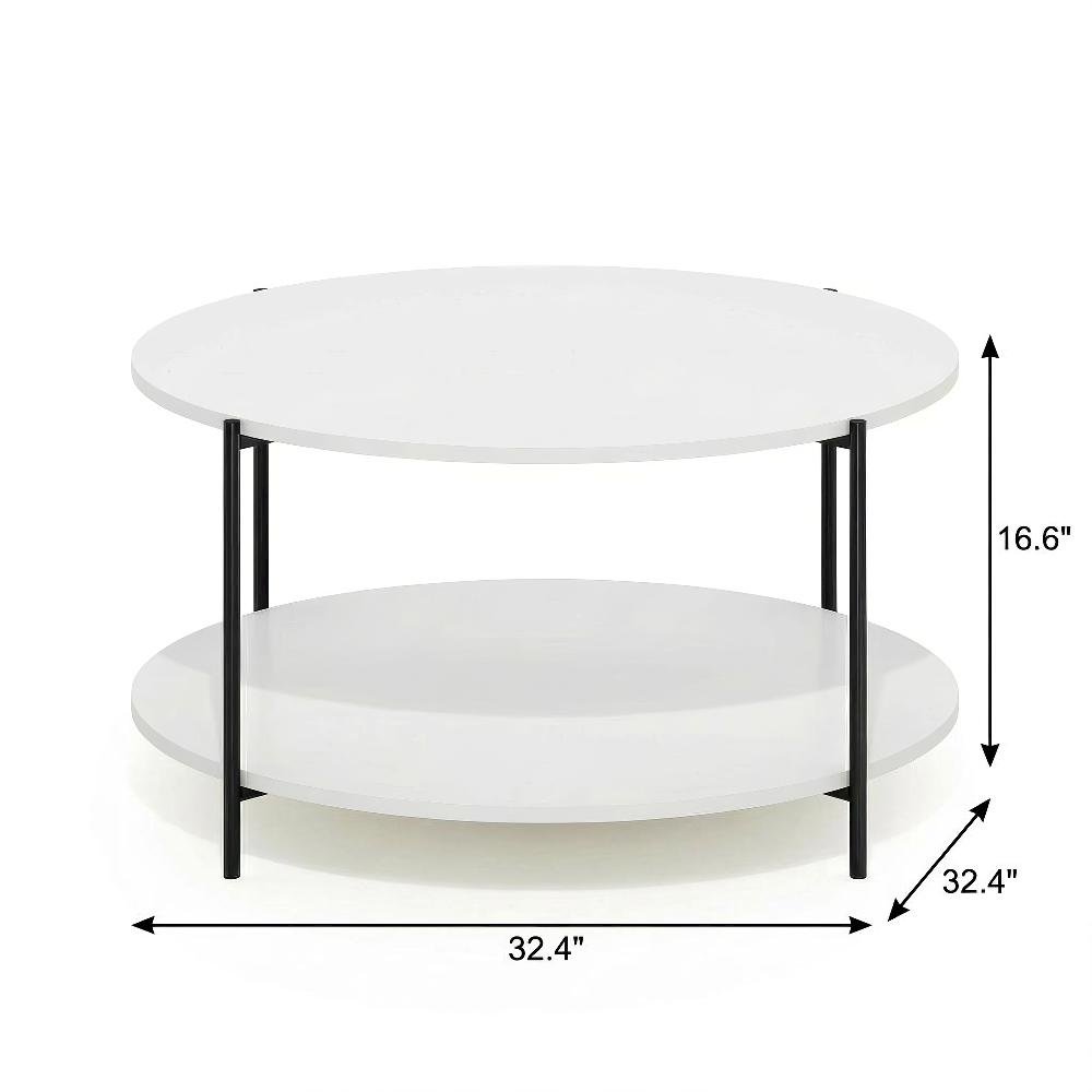 White 2-Tier Round Coffee Table with Metal Legs and Sturdy Frame for Living Room