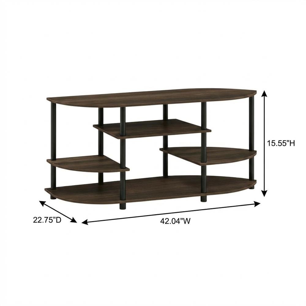 Corner TV Stand in Columbia Walnut/Black, Modern Design, Wood-Composite Material