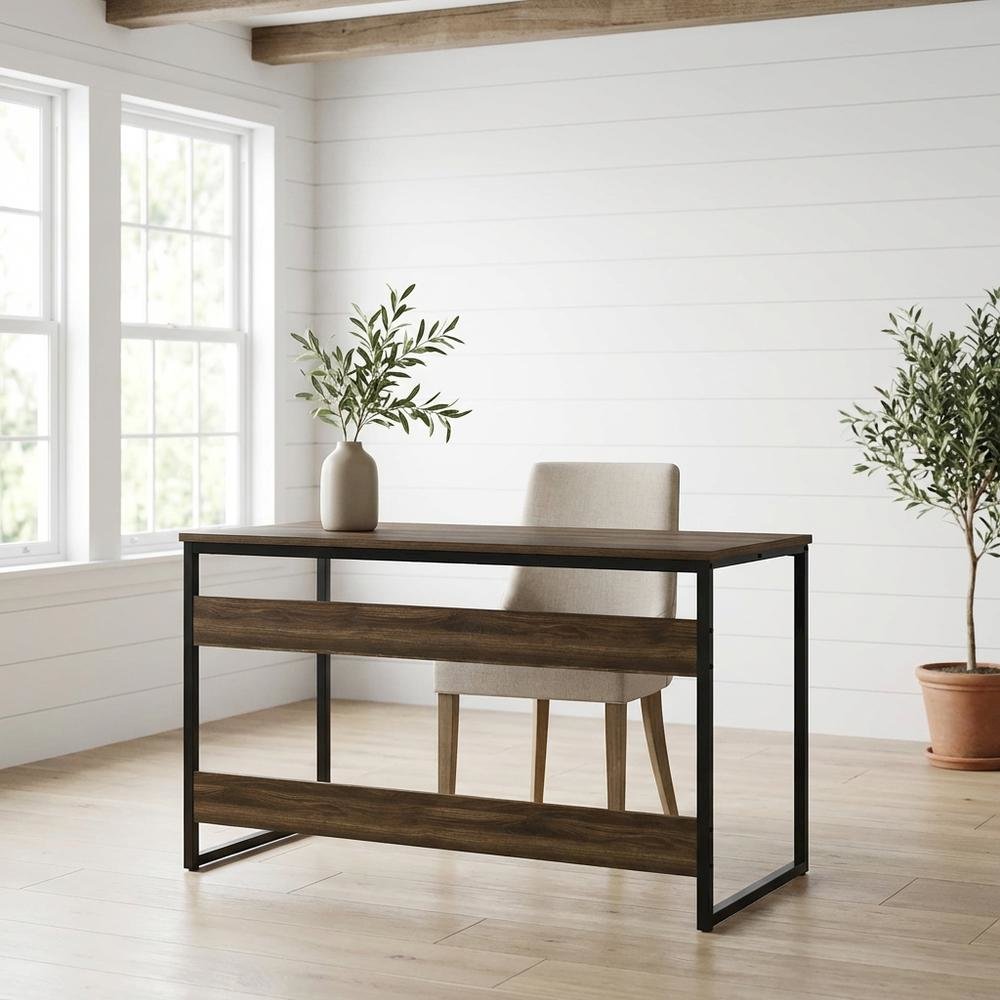 Wood Study Desk In Columbia Walnut Finish With Spacious Work Surface