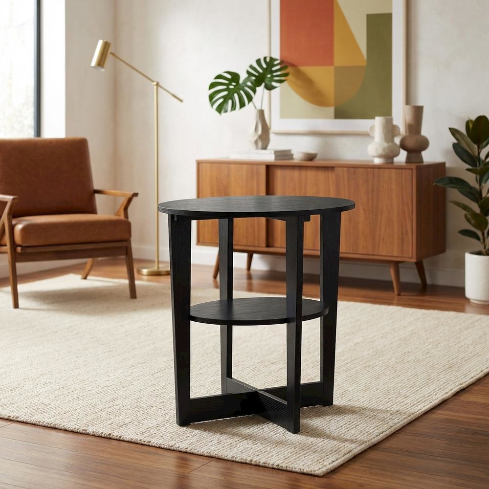 Walnut Round End Table with Sleek Modern Design for Living Room