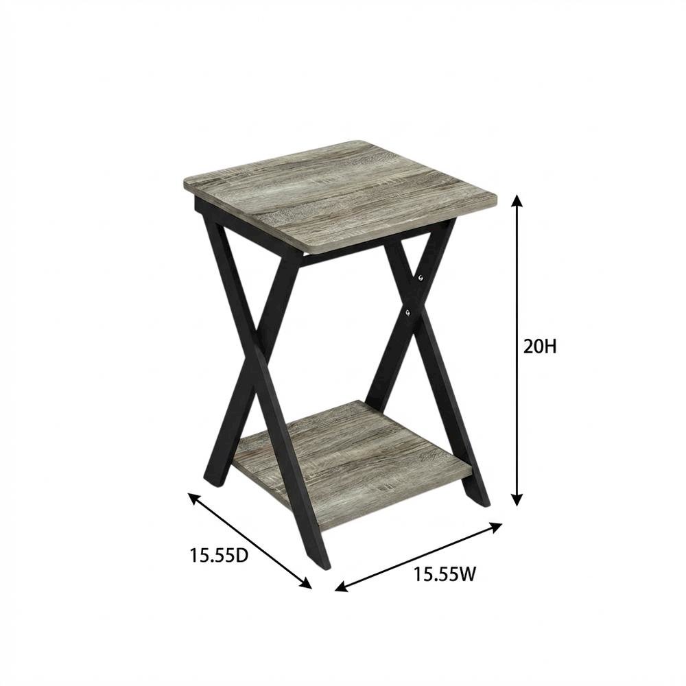 Grey Oak and Black Finish End Table with Modern Design