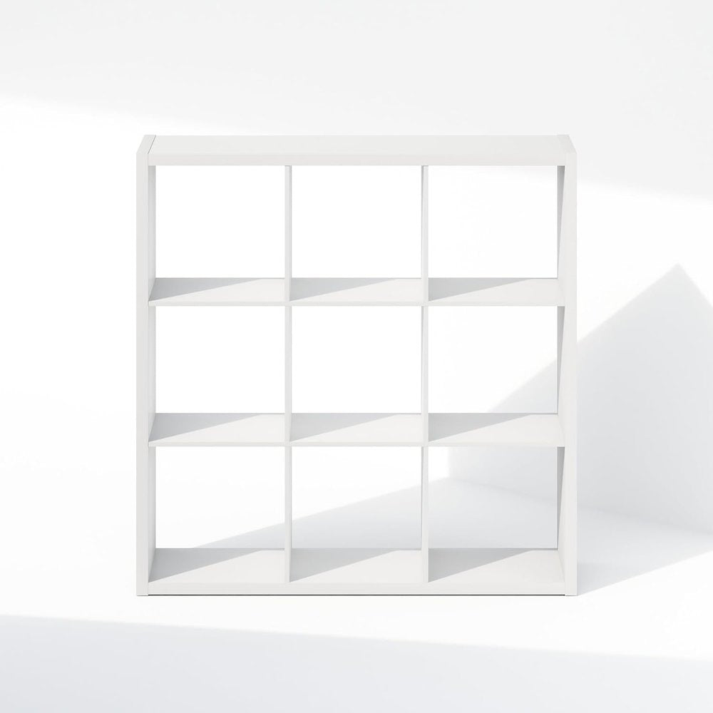 White Engineered Wood Cube Storage Organizer with 9 Open Storage Cubes