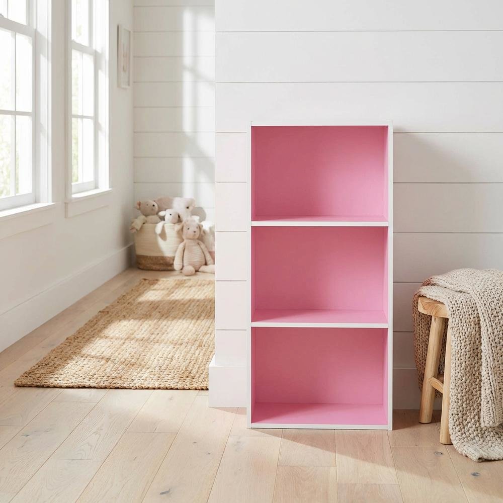 Pink 3-Tier Open Shelf Bookcase with Wood Material for Easy Storage