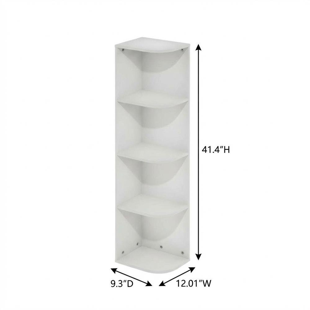 White 4-Tier Corner Open Shelf Bookcase with Durable Wood Construction