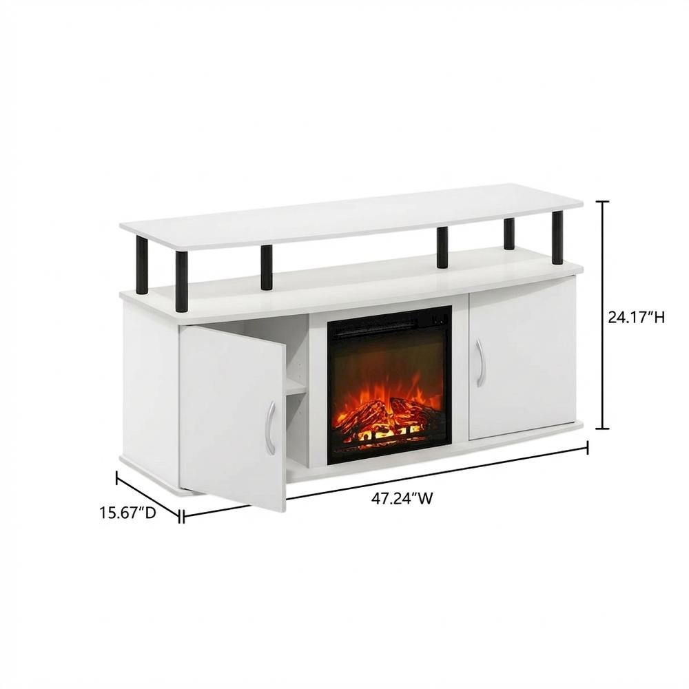White Fireplace TV Stand for Up to 55 Inch TVs with Open Shelf Storage