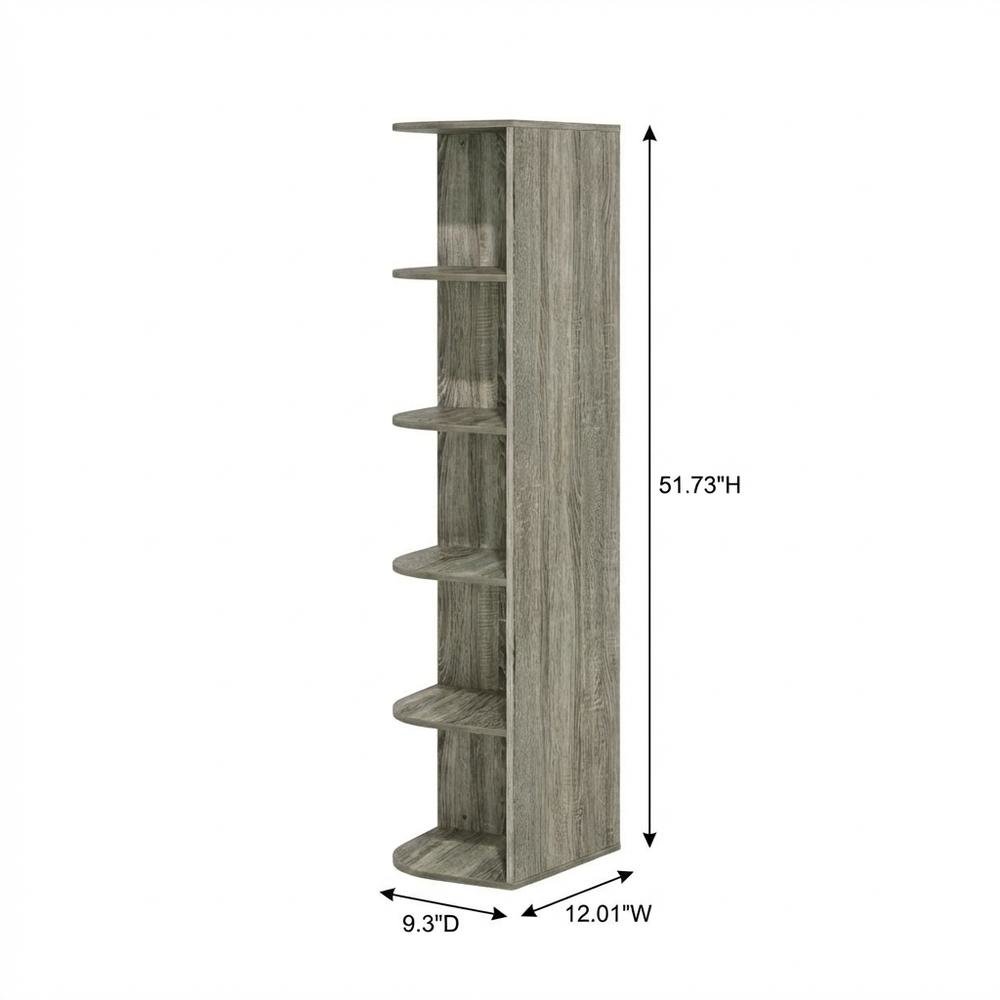 Corner Open Shelf Bookcase in French Oak Finish for Residential Storage