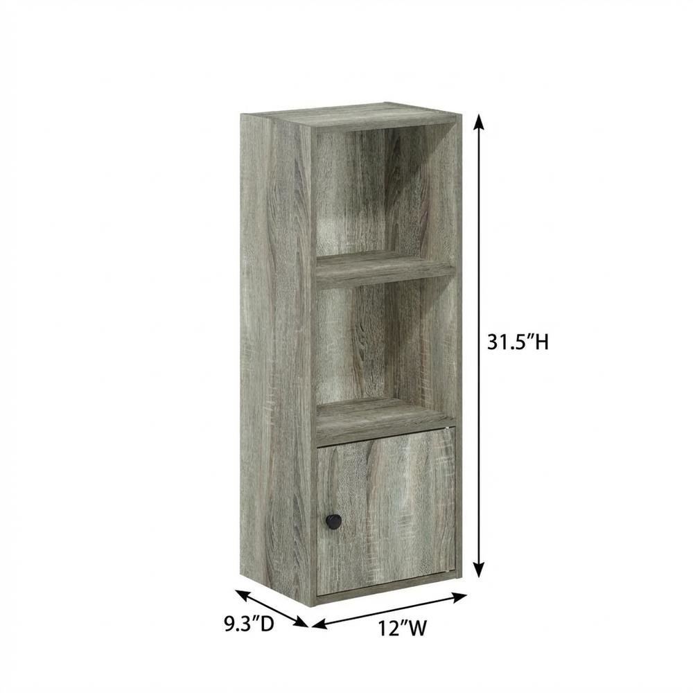 Wooden 3-Tier Shelf Bookcase with Door Storage in French Oak Finish