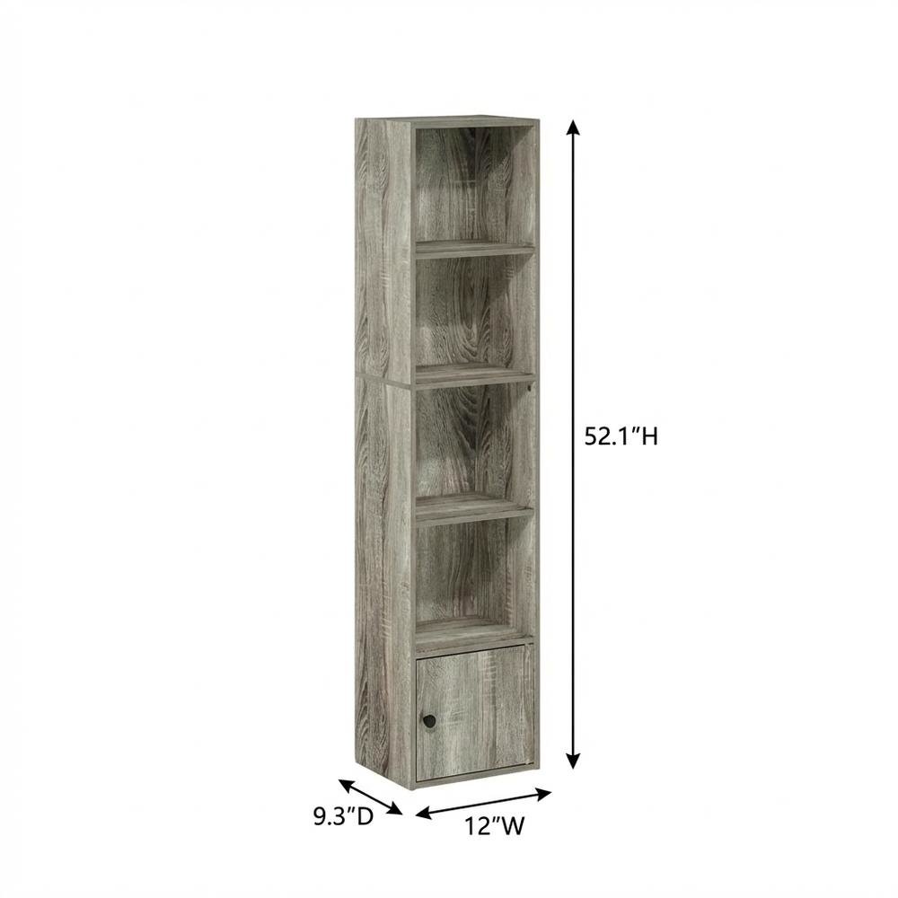 Brown 5-Tier Shelf Bookcase with Door Storage Cabinet for Living Room