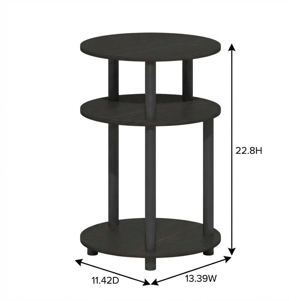 Espresso 3-Tier Oval Nightstand with Open Shelving Bedside Table