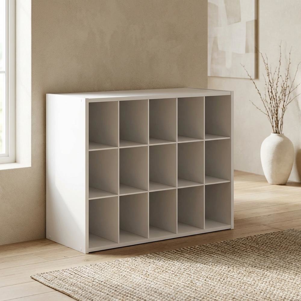 Black 15-Cube Stackable Shoe Organizer, Engineered Wood, Modular Expandable