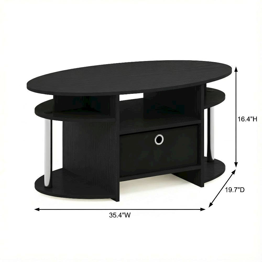 Americano Oval Coffee Table with Storage Bin and Chrome Steel Frame