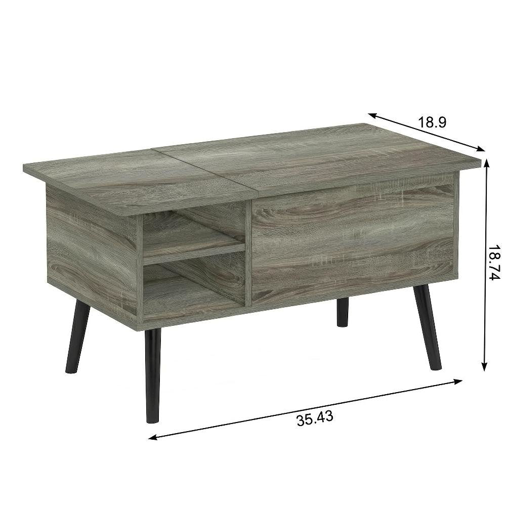 Lift Top Coffee Table French Oak Grey with Wooden Legs and Storage Compartment