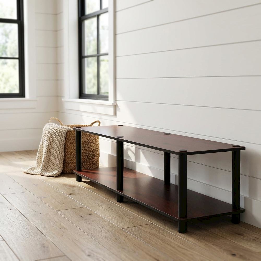 Dark Cherry TV Stand with Black Tube Frame and Composite Wood Construction