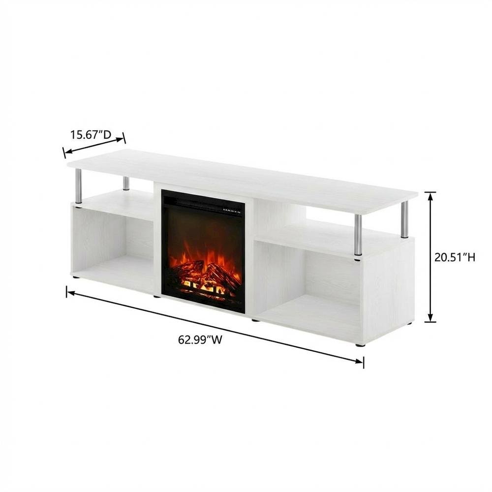 White Oak, Chrome Fireplace Entertainment Center, TVs up to 70 Inches