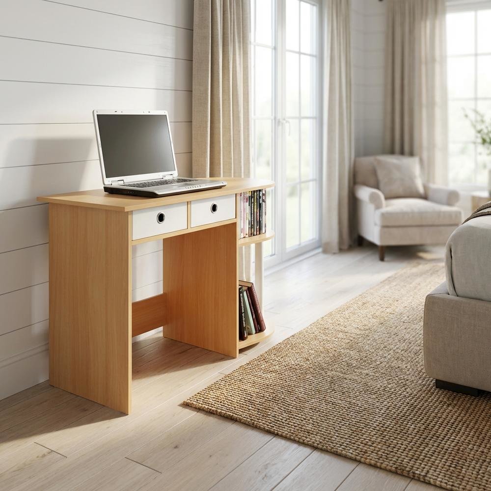 Wooden Laptop Desk with Beech, Ivory Finish, Workstation for Home Office