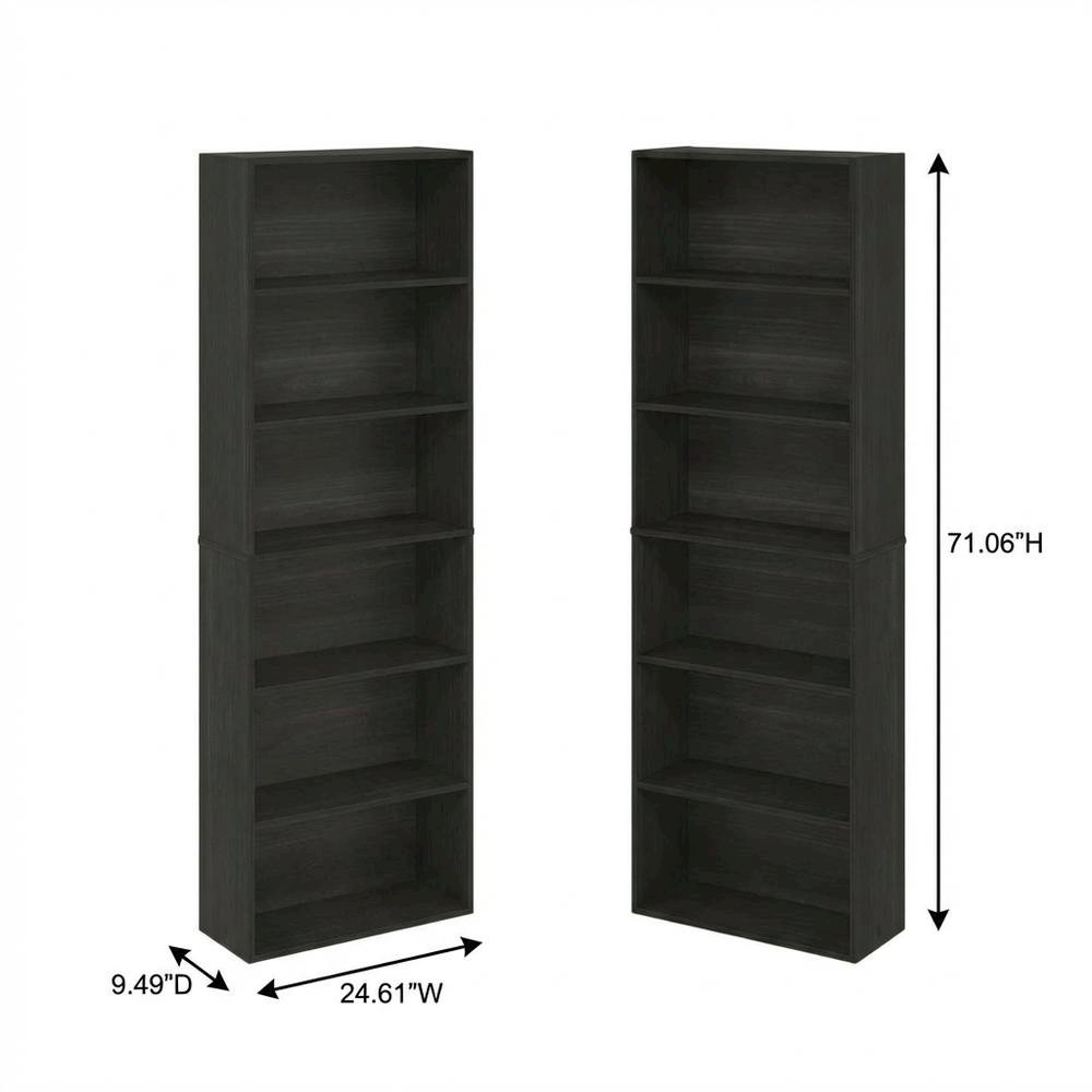 Espresso 6-Tier Open Bookcase with Wood Finish for Organizing and Display