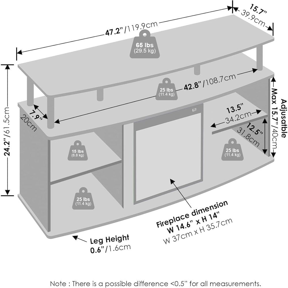 Black Fireplace TV Stand,Four Shelves for 55 Inch Displays and Media Storage