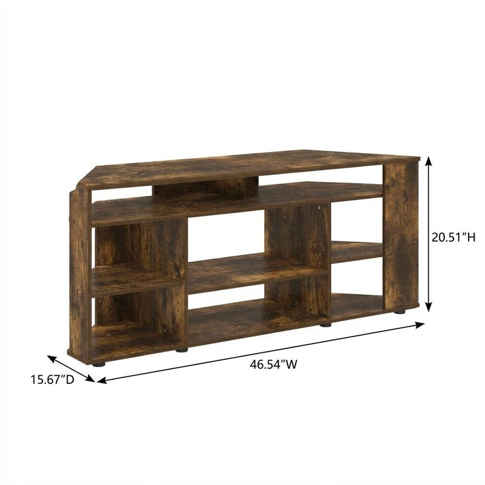 Gold Corner TV Stand for Up to 55-Inch Screens, Rubberwood & Walnut Veneers