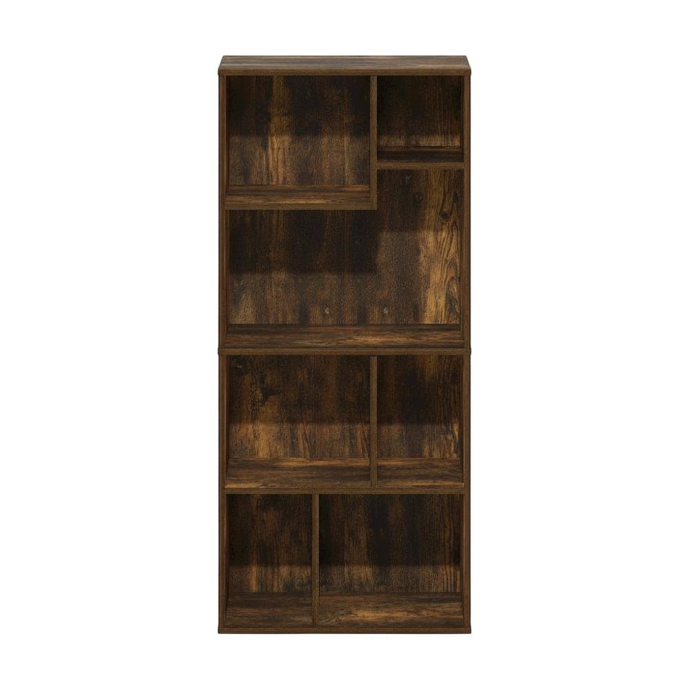 Amber Pine 7-Cube Irregular Bookcase with Storage Organizer and Modern Design