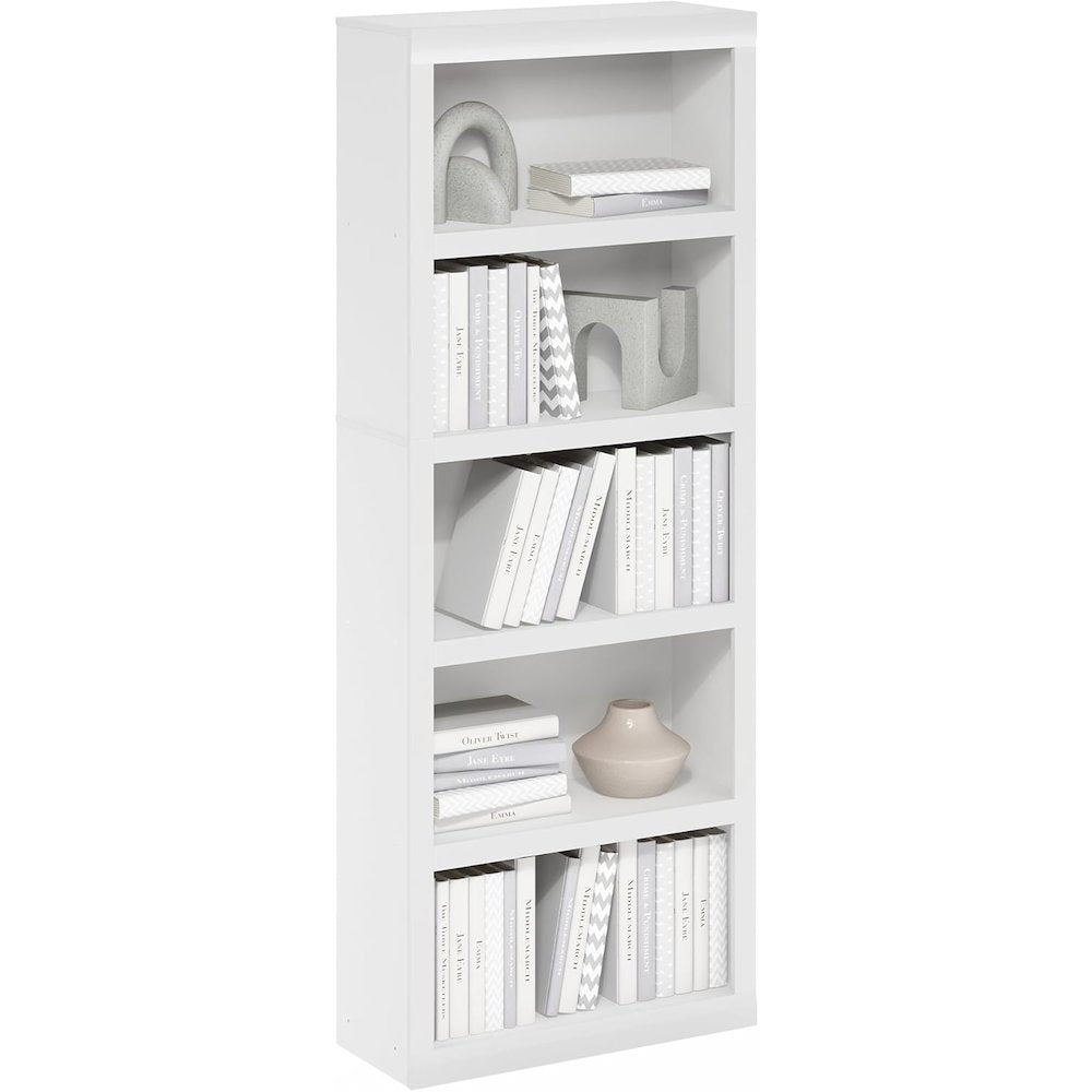 White Wooden Book Shelf with Five-Tier Wooden Shelves for Home or Office
