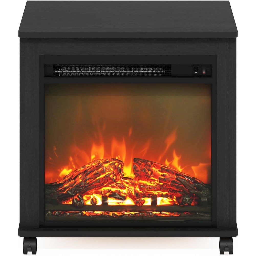 Black Electric Fireplace End Table with Heater for Indoor Use on Wheels