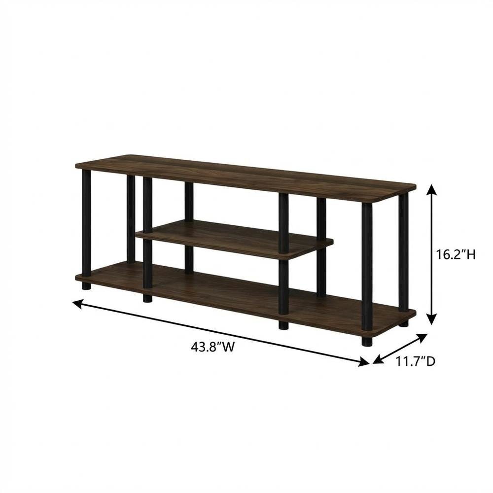 Walnut/Black TV Stand with 3-Tier Open Shelves and Modern Design