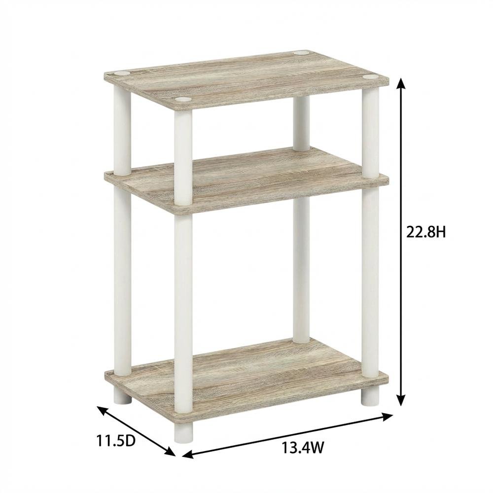 Light Oak 3-Tier End Table with Multi-Level Storage for Bedroom and Living Room