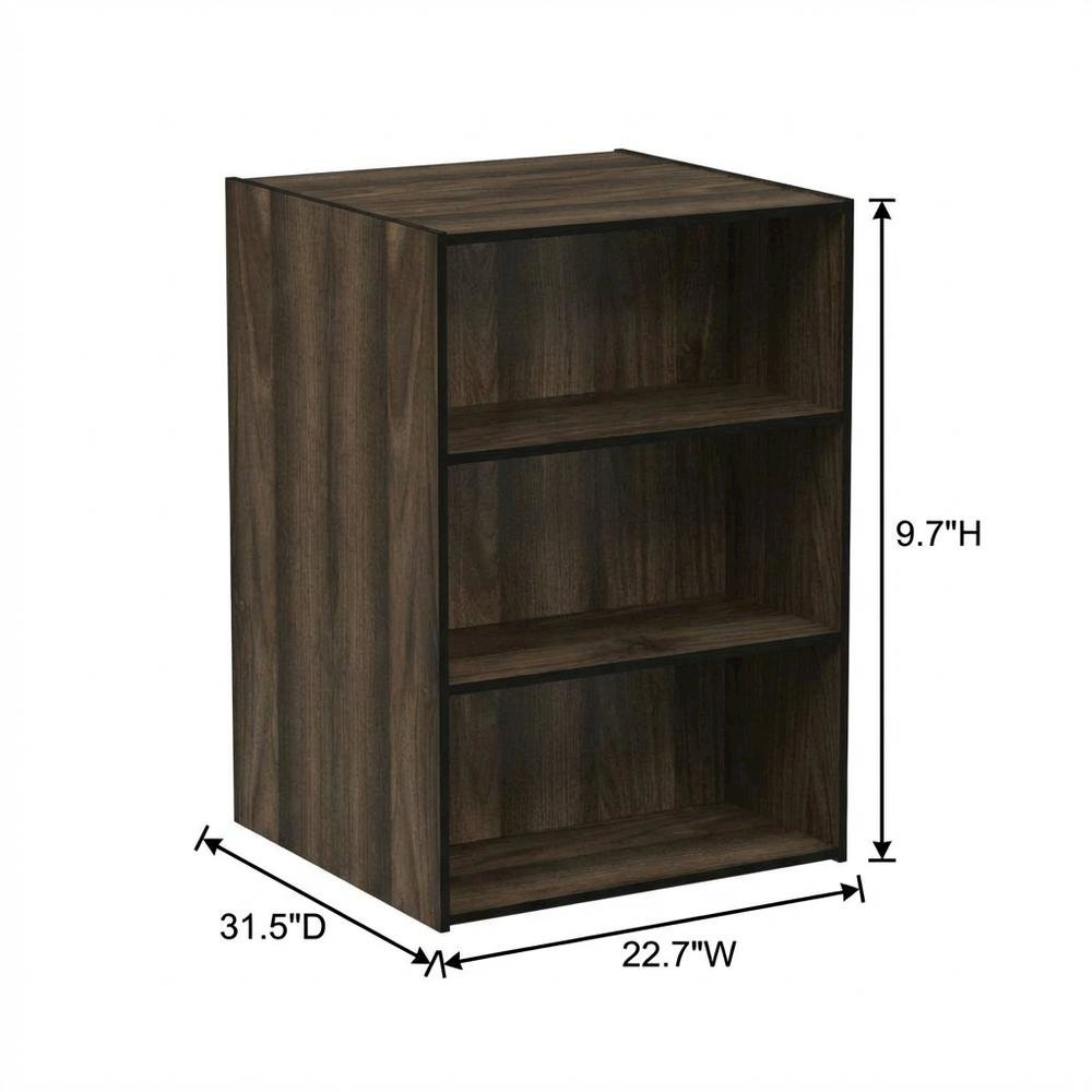 Wooden 3 Tier Open Shelf Bookcase in Columbia Walnut with Ample Storage