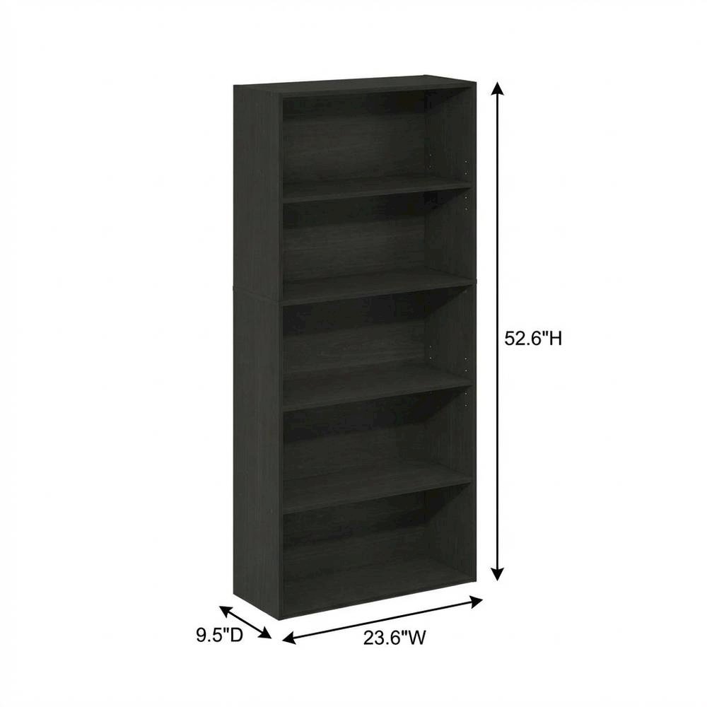 Espresso 5-Tier Bookcase with Adjustable Shelves, Tall Home Library Storage