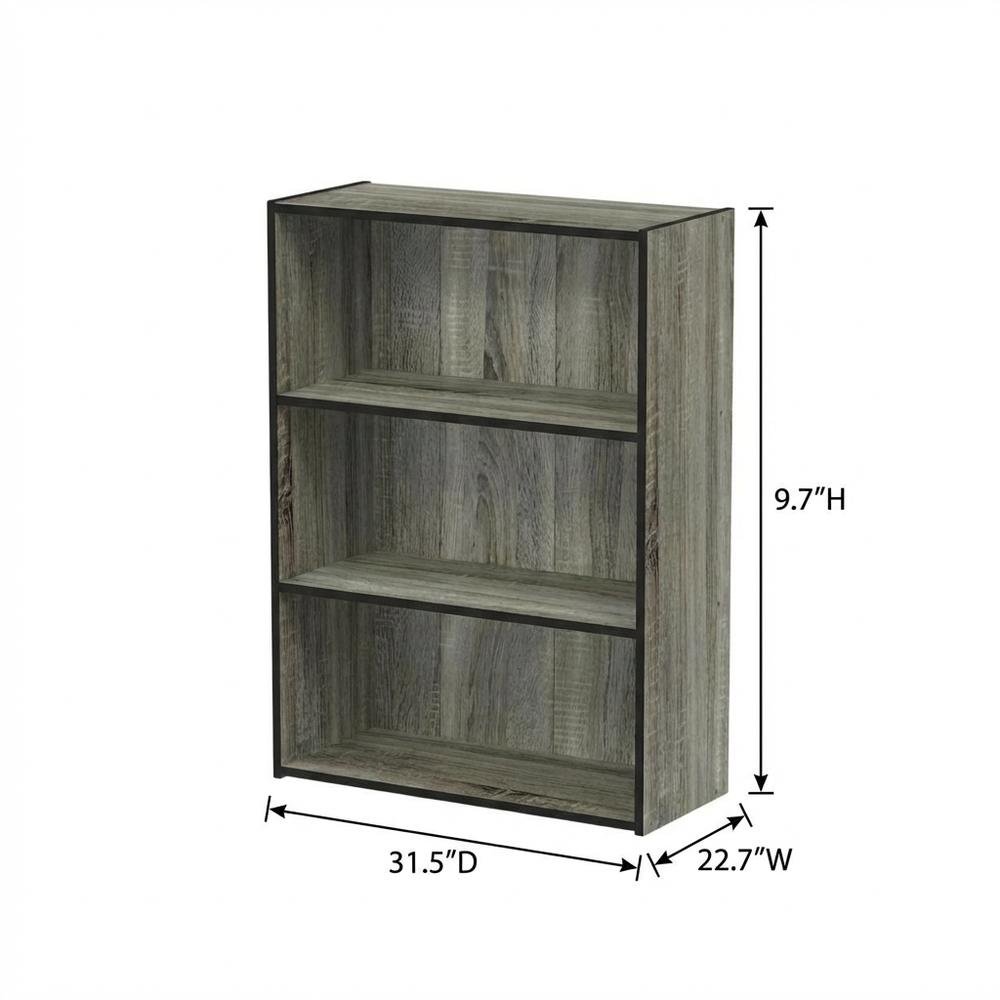 3 Tier Open Shelf Bookcase with French Oak Grey Finish for Contemporary Storage