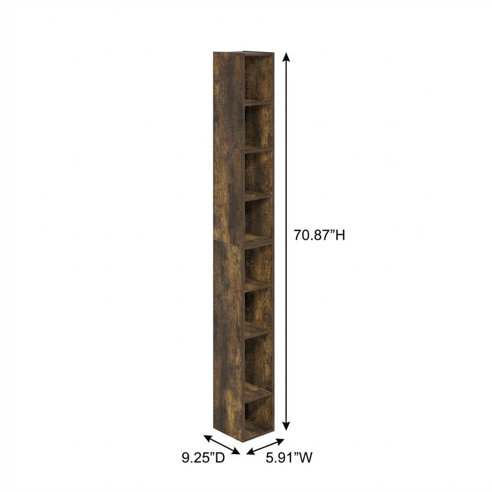 Amber Pine 8-Tier Bookcase with Space Saving Storage Shelf