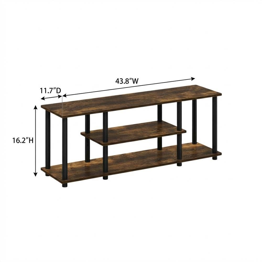 Amber Pine/Black TV Stand with 3-Tier Storage and Wooden Construction